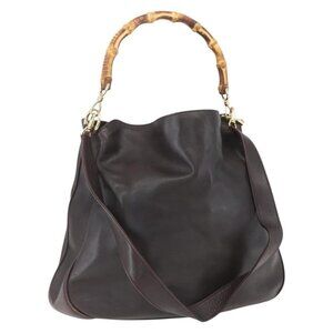 Authentic GUCCI Bamboo Shoulder Bag Leather 2way Brown Gold 001 2852 1577